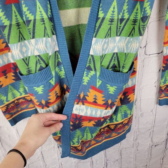 Tasha Polizzi Southwestern Print Cadet Blue Adobe Open Front Cardigan Sweater - Picture 8 of 11